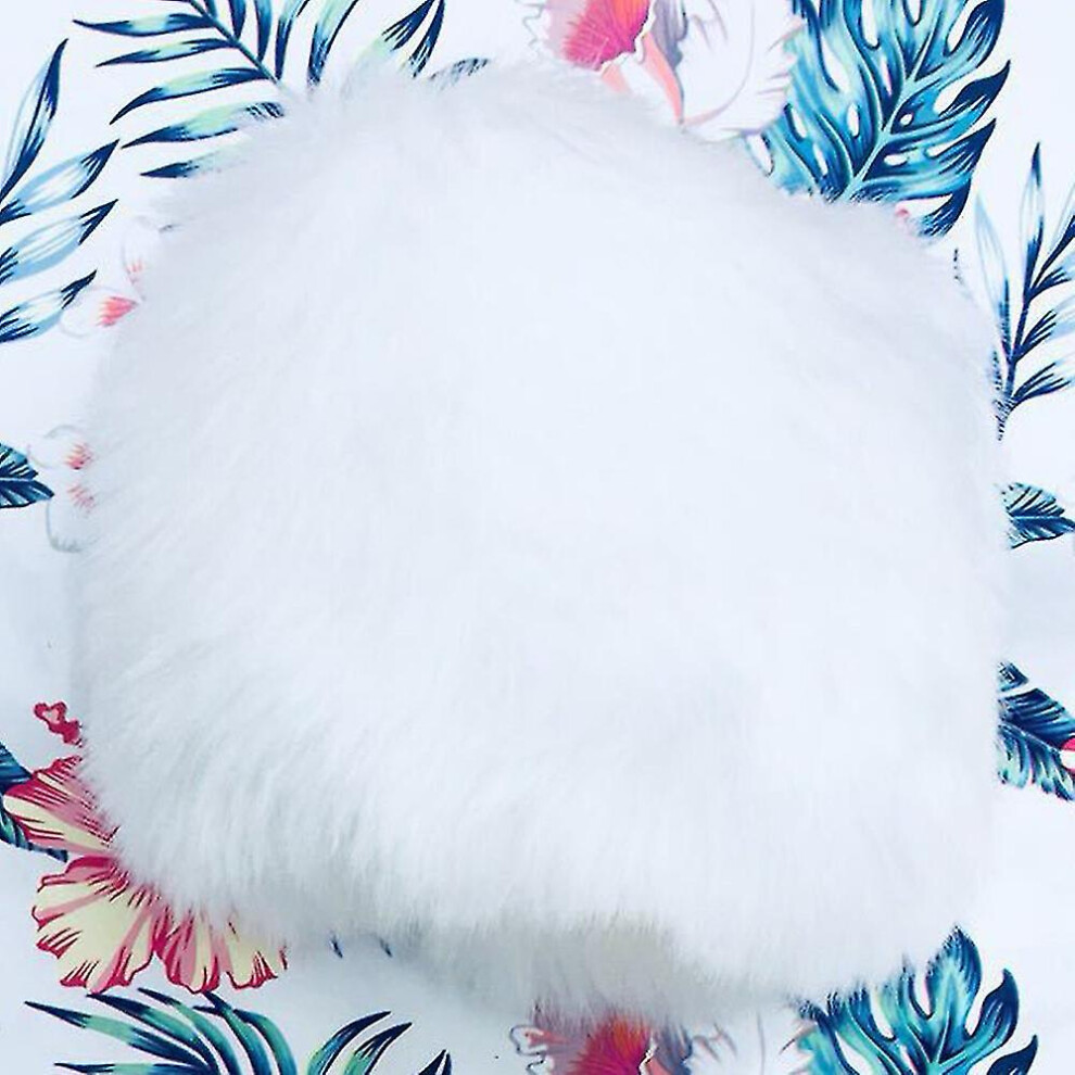 (White) Women Faux Fur Plush Cuff Gloves Hand Arm Warmer Fluffy Wrist Band White