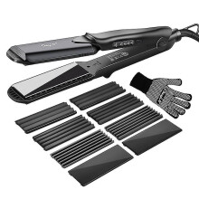 Crepe Iron For Hair Temperature Control, 4 In 1 Multistyler Ceramic Straightening Iron And Wave Iron Hair Rapid Heating A Glove