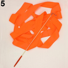(Orange) 4M Colorful Dance Ribbon Gym Rhythmic Art Gymnastic Streamer Twirling Rod Stick