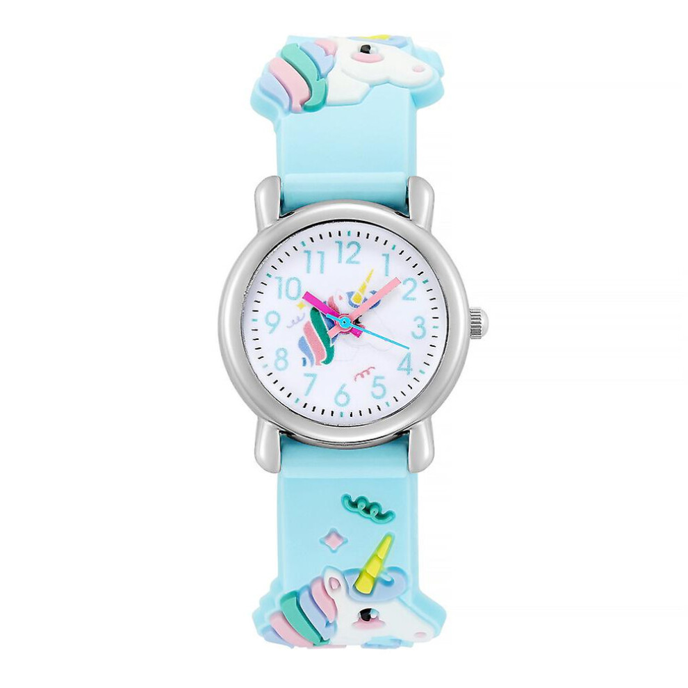 (Blue) Kids Girls Cartoon Unicorn Watch Quartz Watch Wrist Watch Blue