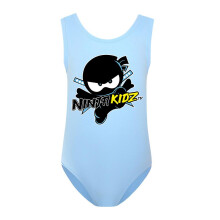 (Sky Blue, 9-10 Years) Ninja Kidz Print Kids Girls One Piece Swimwear Sleeveless Swimsuit Swimming Bathing Suit