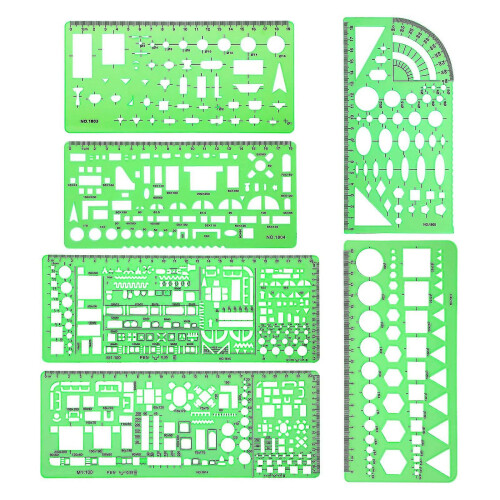 6 Pcs Architect Multi Purpose Drawing Template Set House Plan Interior Design And Furniture Drafting Tool Ruler