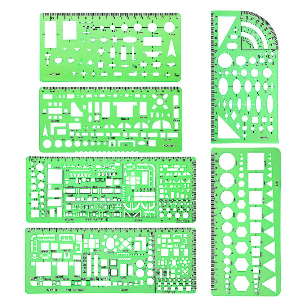 6 Pcs Architect Multi Purpose Drawing Template Set House Plan Interior Design And Furniture Drafting Tool Ruler
