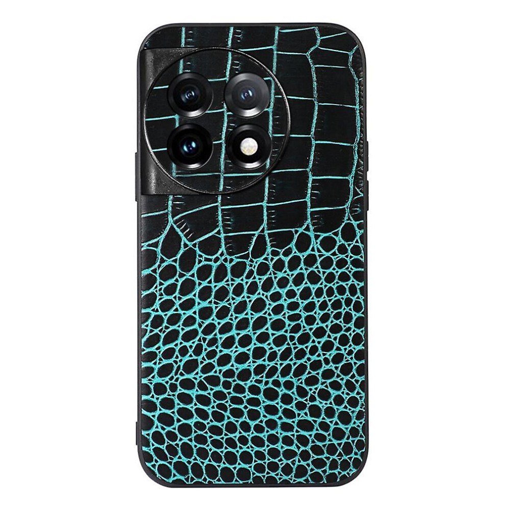 (Green) For OnePlus 11 5G Crocodile Phone Case Genuine Cowhide Leather Coated Anti-Scratch Shell