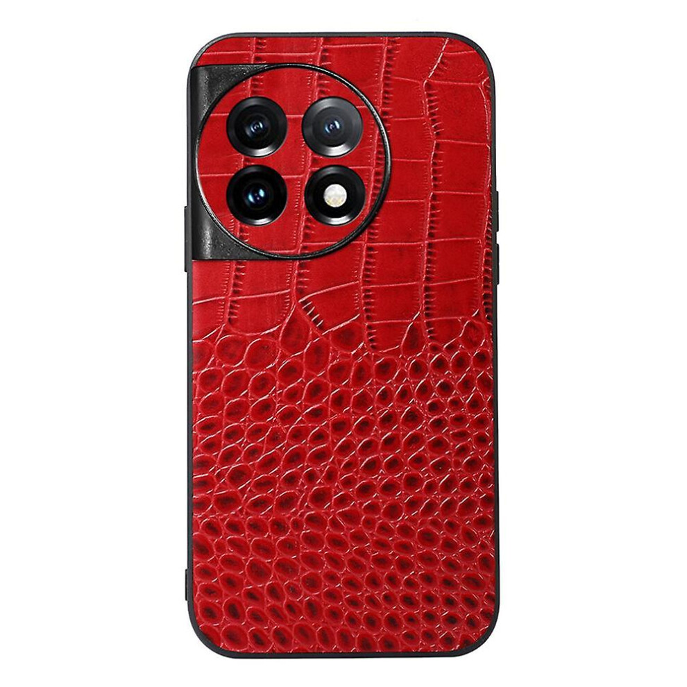 (Red) For Oneplus 11 5G Crocodile Phone Case Genuine Cowhide Leather Coated Anti-Scratch Shell Red 9341709049480