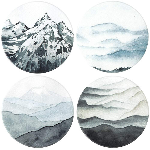 Forest Pattern Coasters - Round Drinks Absorbent Stone Coaster Set W