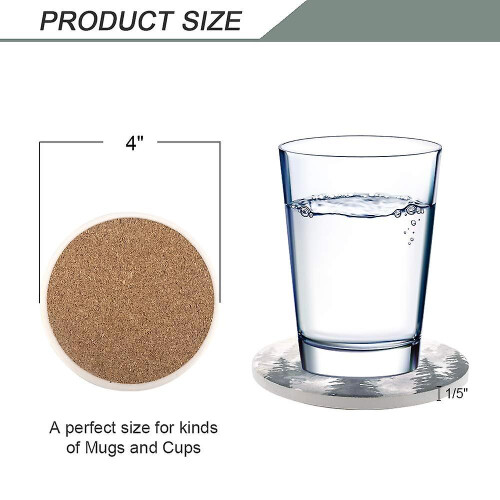 Forest Pattern Coasters - Round Drinks Absorbent Stone Coaster Set W 2