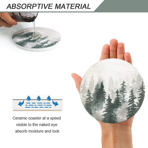 Forest Pattern Coasters - Round Drinks Absorbent Stone Coaster Set W 1