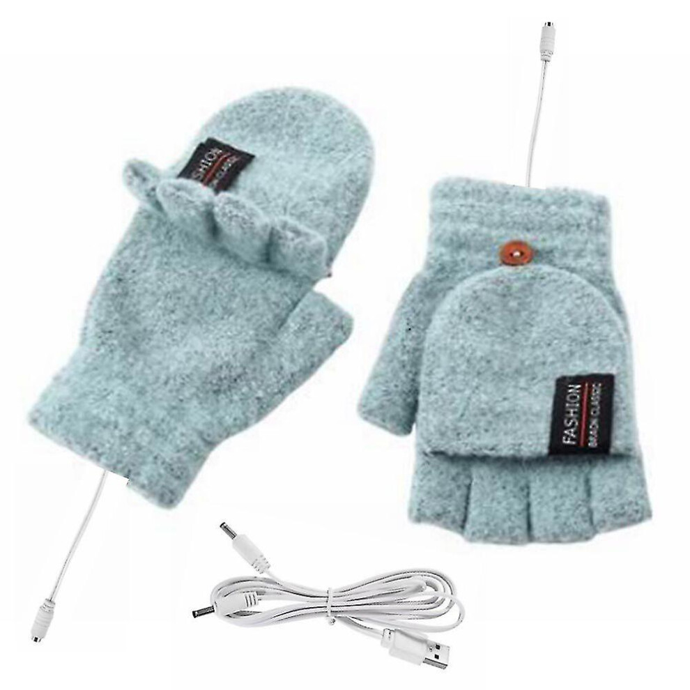 (Green) Electric Heating Gloves Thermal Usb Charging Hand Warmer Heated Mittens Green