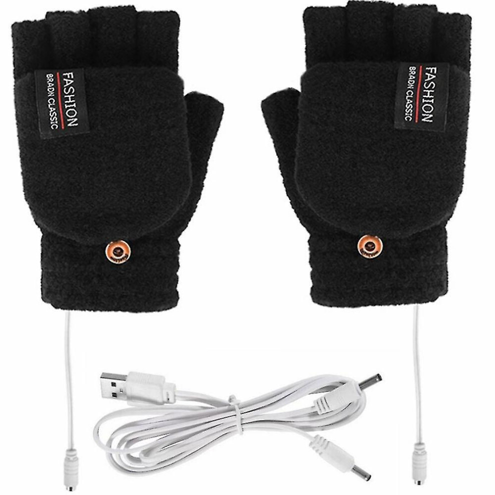 (Black) Electric Heating Gloves Thermal Usb Charging Hand Warmer Heated Mittens Black
