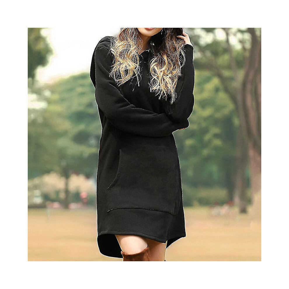 (, Xl) Women Oversized Hooded Sweatshirt Hoodie Dress Pullover Jumper Long Top Black