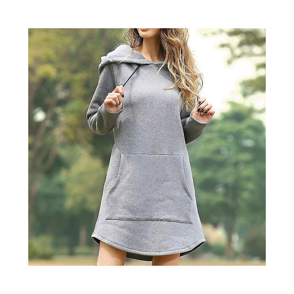 (, M) Women Oversized Hooded Sweatshirt Hoodie Dress Pullover Jumper Long Top Grey