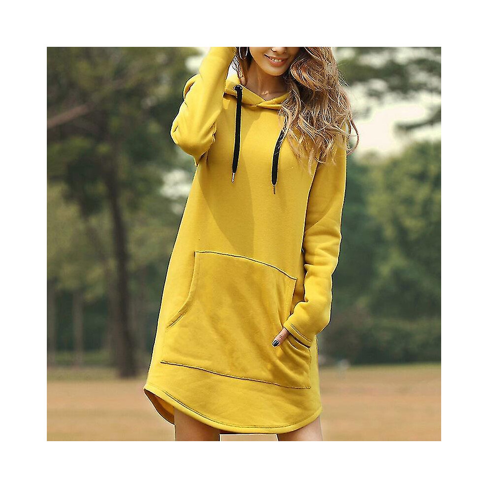 (, 2XL) Women Oversized Hooded Sweatshirt Hoodie Dress Pullover Jumper Long Top Yellow