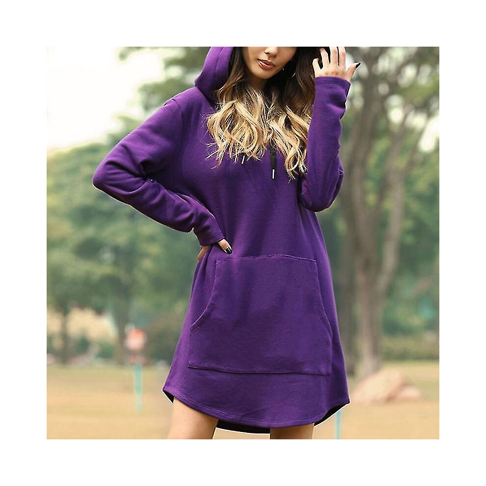 (, 2XL) Women Oversized Hooded Sweatshirt Hoodie Dress Pullover Jumper Long Top Purple