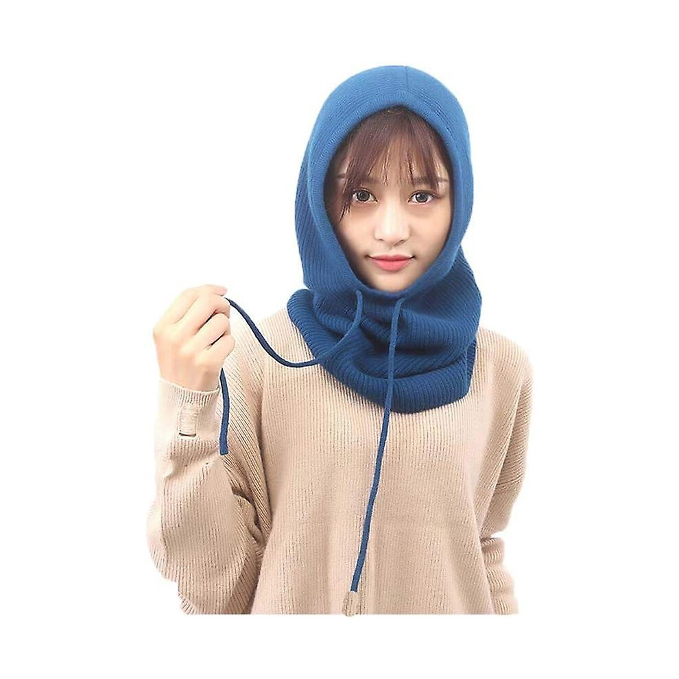 Women Balaclava Hood Hat Winter Cashmere Knitted Beanie Hats Ski Mask Ski Cap Outdoor (sky Blue)