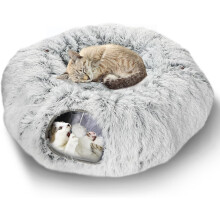 Plush Cat Tunnel with Cat Bed for Indoor Cats,Multifunctional Cat Toy Cat Tunnel Cave with Hanging Balls and Peekaboo for Small,Medium and Large Cats