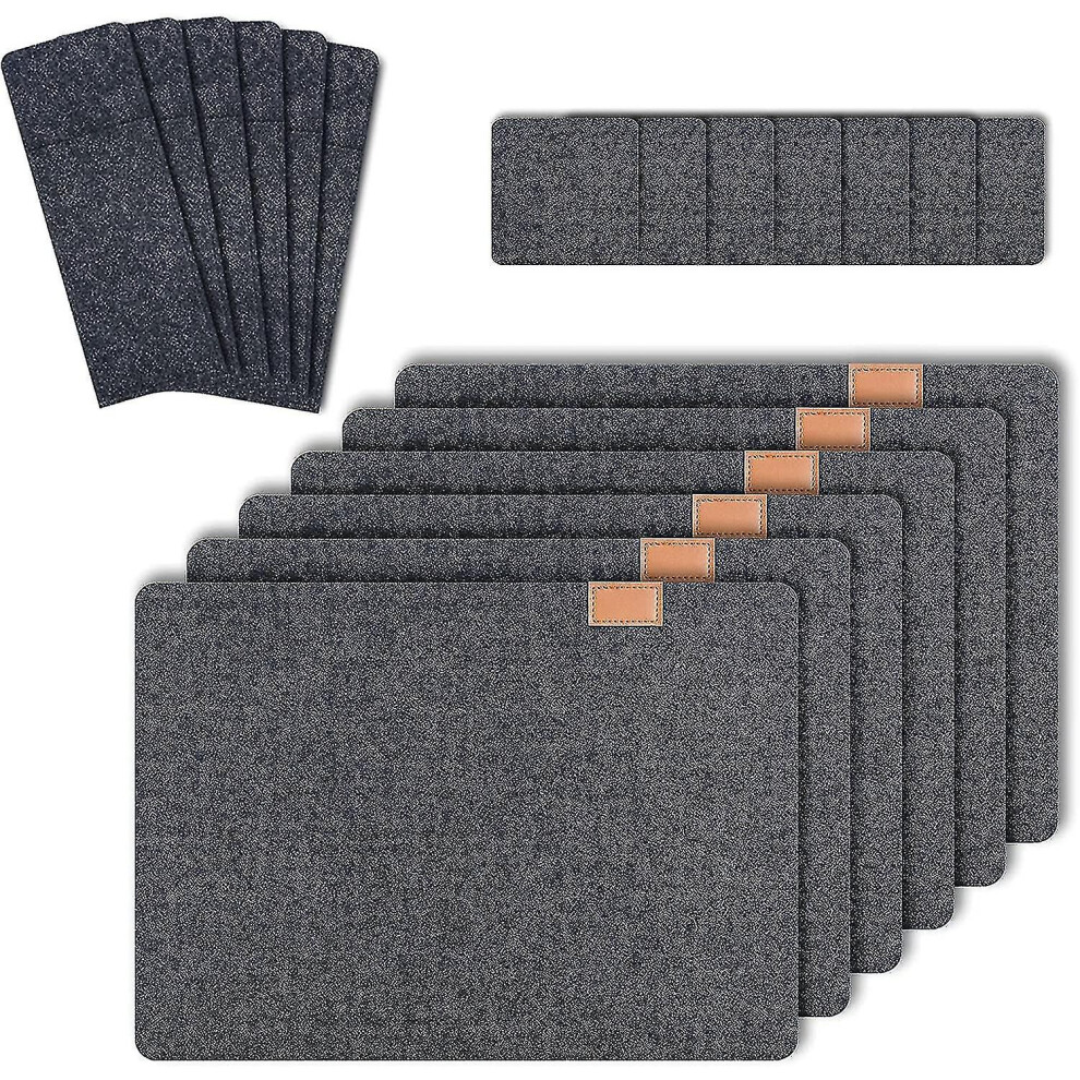 6 Set Of Washable Placemats Made Of Felt Anthracite