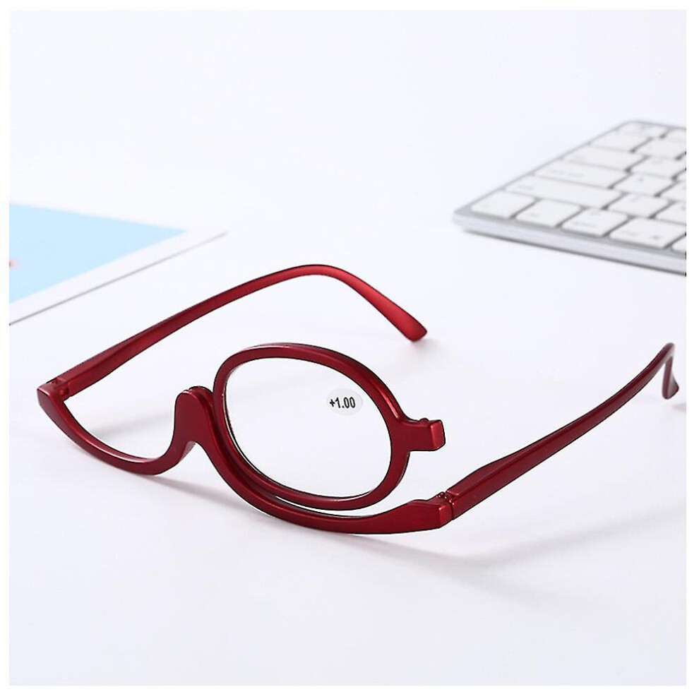 (Red, Glasses Power 300) Clear Make Up Glasses Flip Down Magnifying Makeup Reading Glasses Folding Eyeglass Cosmetic Presbyopicr