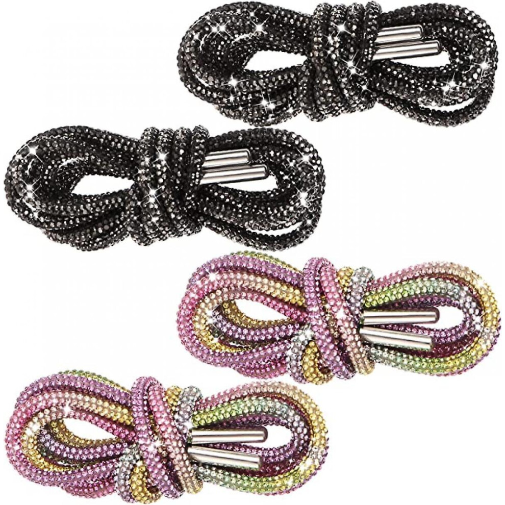 2 Pcs Rhinestone Glitter Rope Shoelaces Crystal Shoe Laces Bling Bling Drawstring Cords Replacement Shiny Round Grey/Black