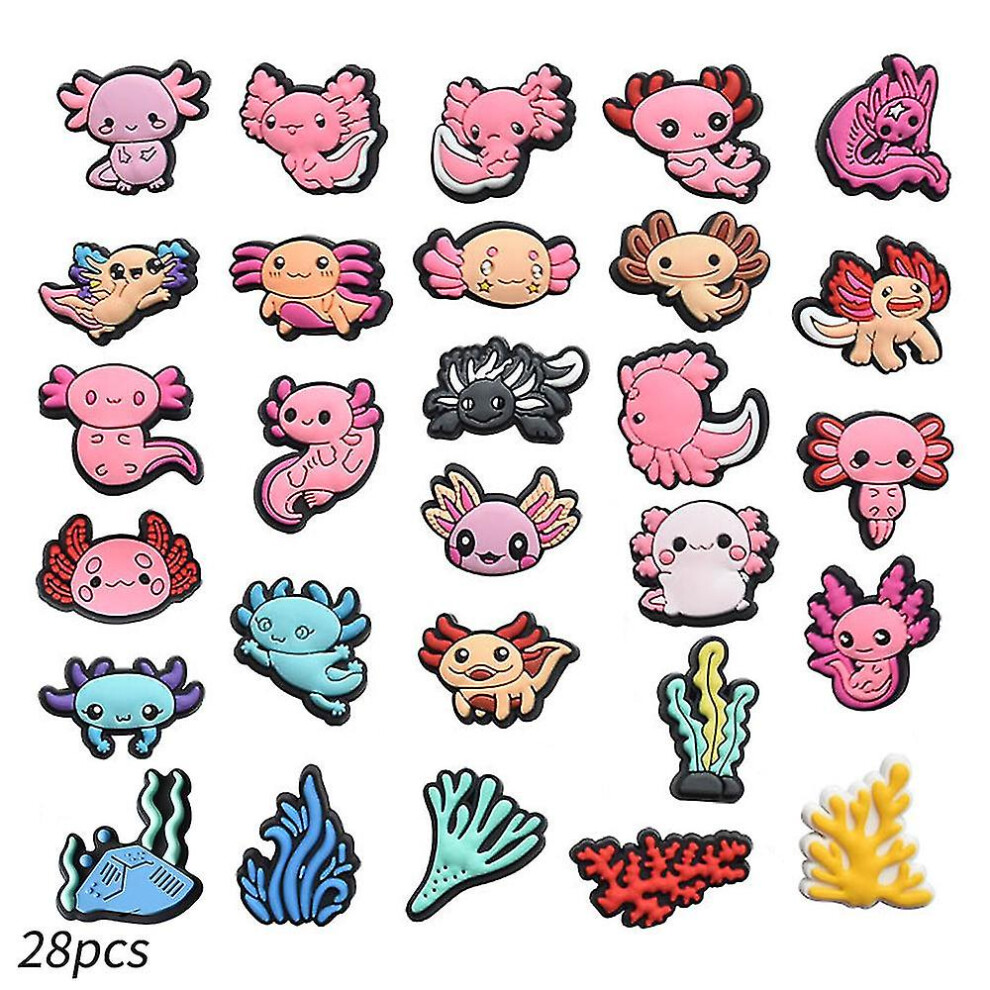 28pcs Animal Axolotl Croc Charms For Boys Girls Pink Cartoon Croc Charms  Accessories Croc Pins Shoe Decor