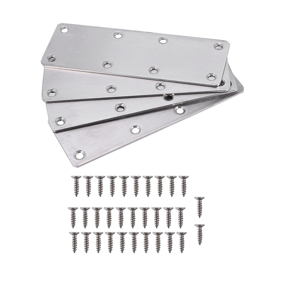 4 Pcs Straight Bracket Flat Mending Plate Stainless Steel Brace With Screws For Furniture Wooden Do