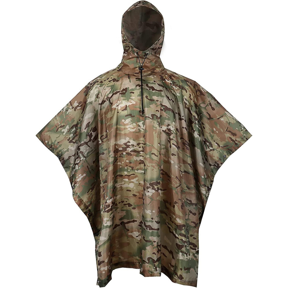 (Cp Multicam) Military Rain Poncho, Camouflage Rain Coat Outdoor Waterproof Lightweight