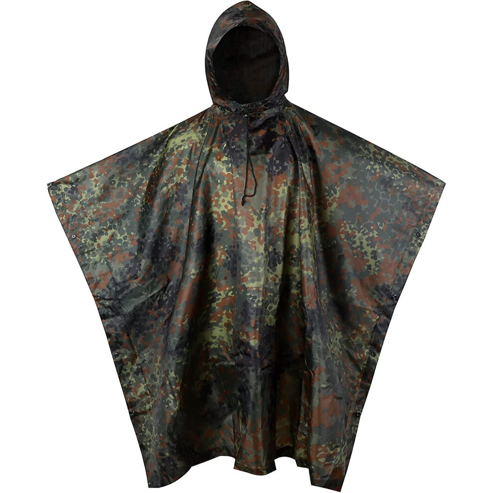 (German Camo) Military Rain Poncho, Camouflage Rain Coat Outdoor Waterproof Lightweight