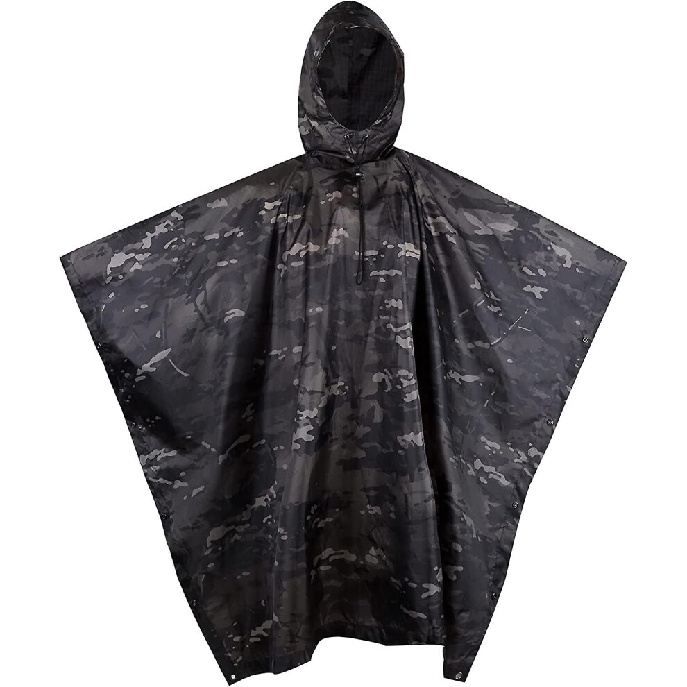 (Cp Black) Military Rain Poncho, Camouflage Rain Coat Outdoor Waterproof Lightweight