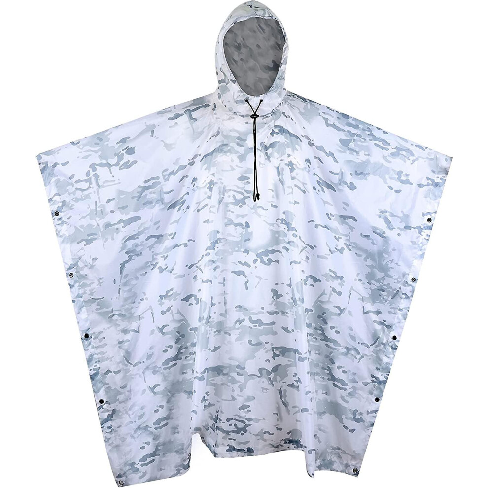 (Cp Snow) Military Rain Poncho, Camouflage Rain Coat Outdoor Waterproof Lightweight