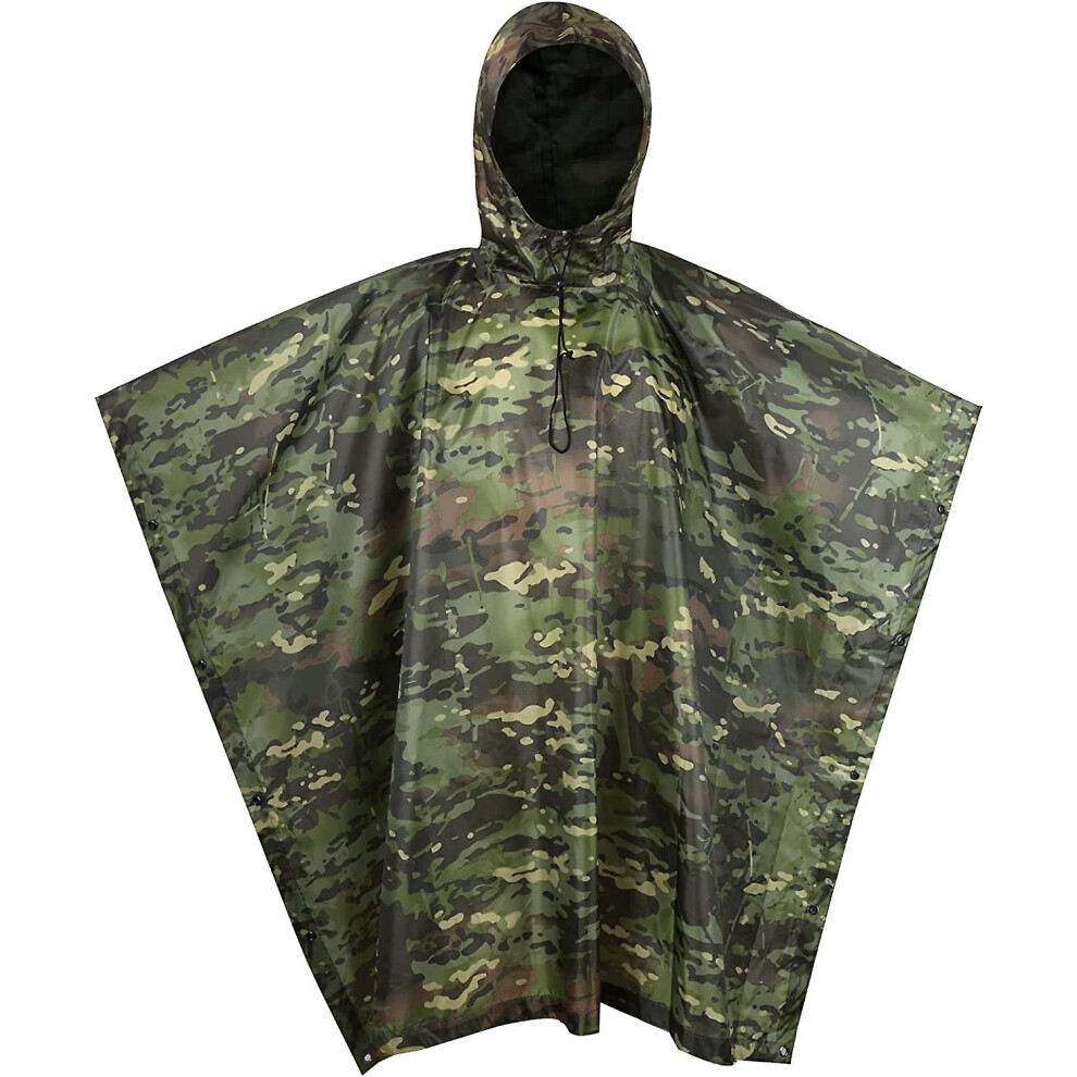 (Cp Woodland) Military Rain Poncho, Camouflage Rain Coat Outdoor Waterproof Lightweight