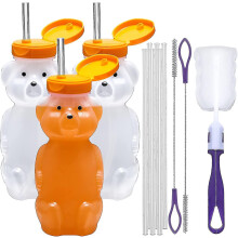 Kryc-honey Bear Straw Cup Long Straws, 3-pack Squeezable Therapy And Special Needs Assistive Drink Container, Spill Proof And Leak Resistant Lid