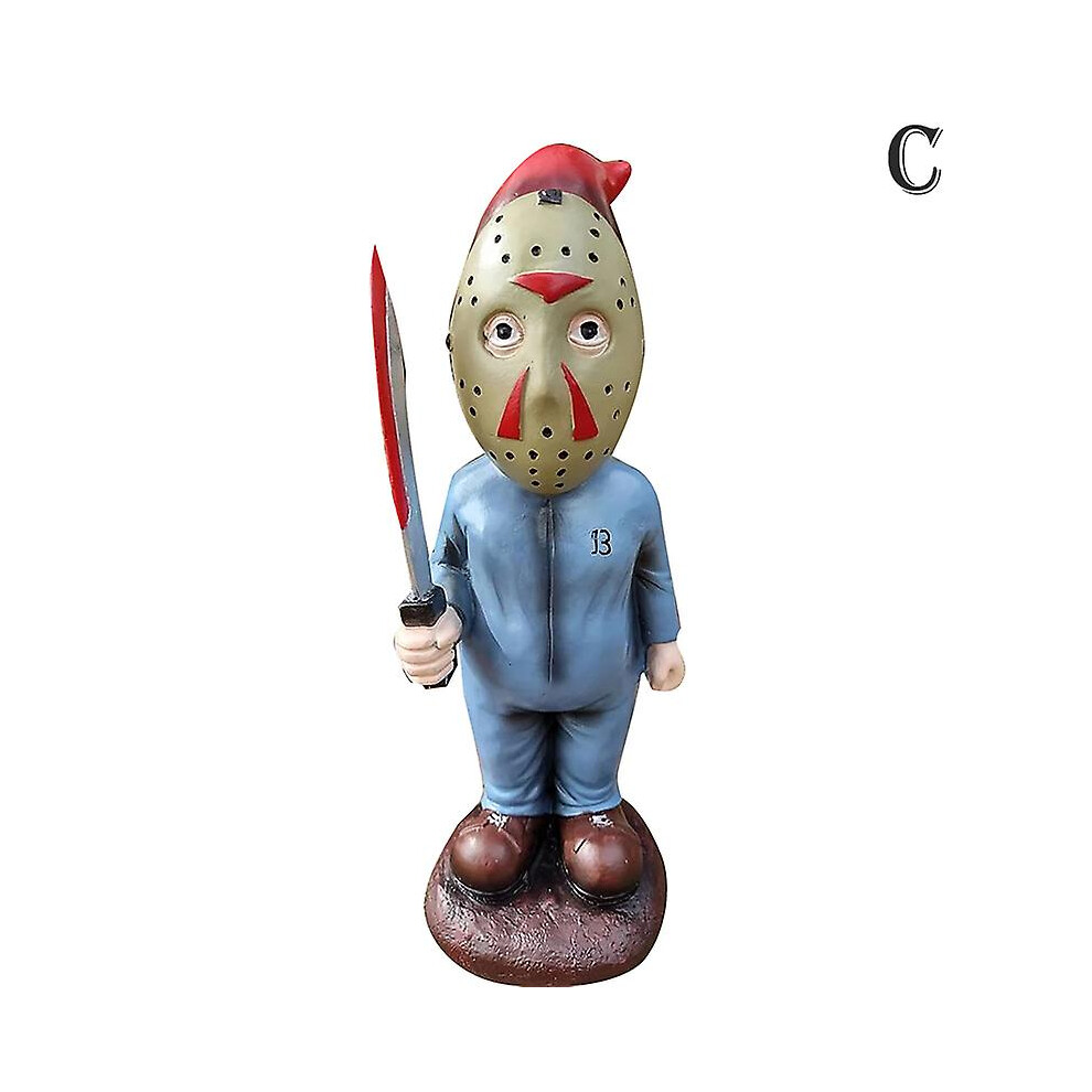 (C) Horror Movie Garden Gnomes Decoration Outdoor Statue Nightmare Michael Myers Jason Zombie Figurines Halloween Scary Killer