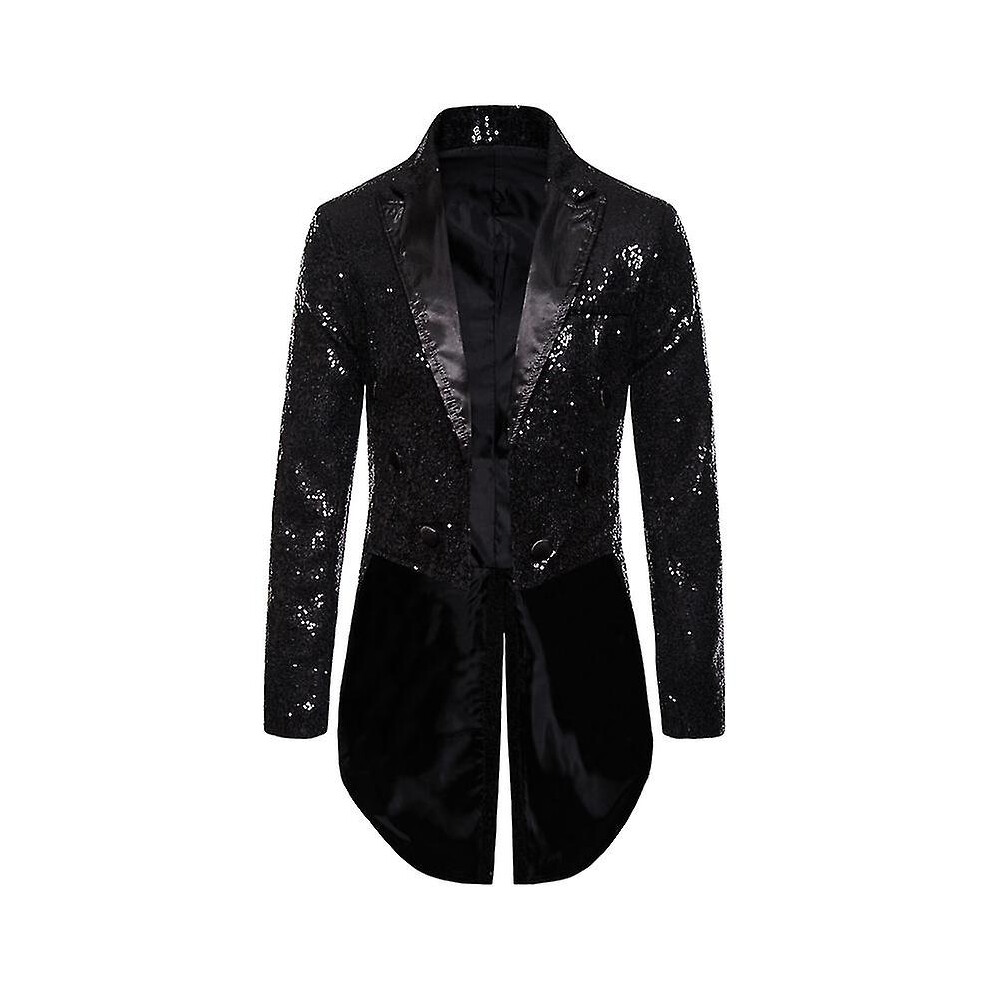 (Black, S) Men Shiny Sequin Glitter Embellished Blazer Jacket Men Nightclub Prom Suit Blazer Costume Homme Singers Stage Clothes Tuxedo New