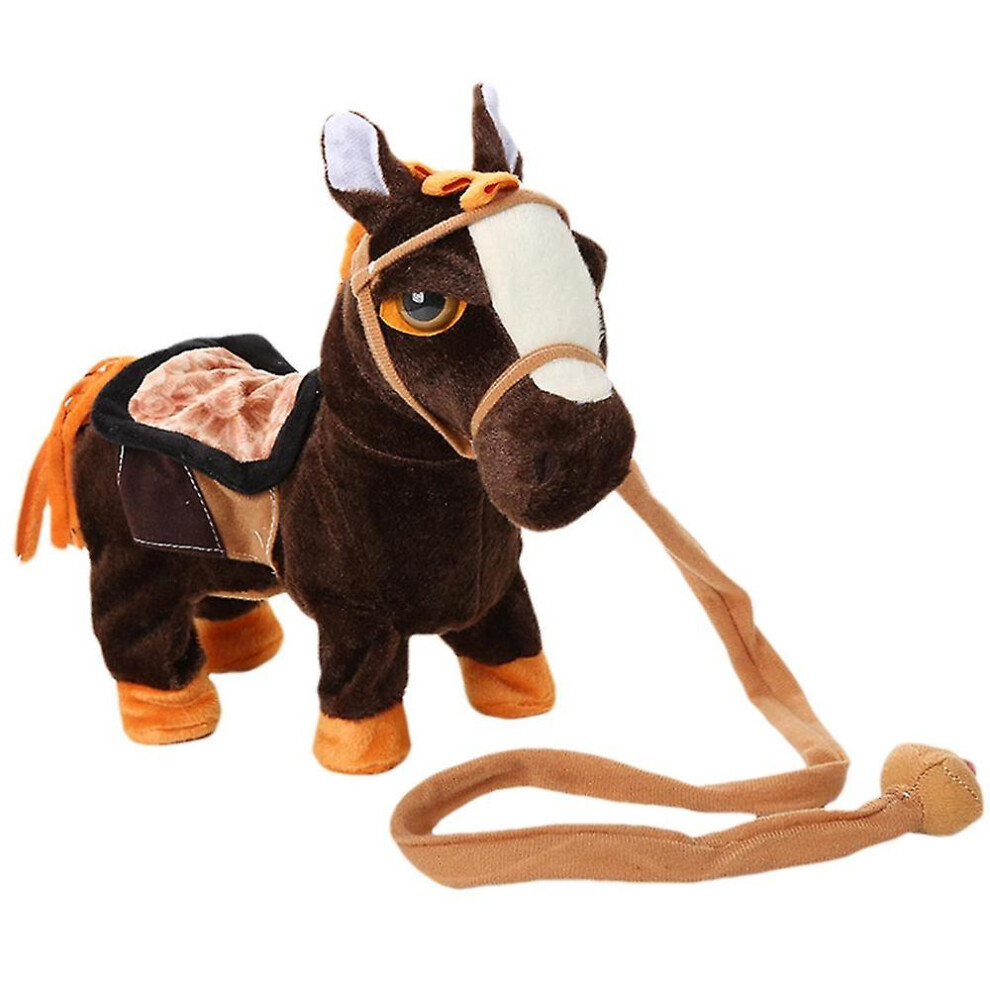 ( Brown) Electronic Interactive Horse Walk Along Horse With Remote Control Leash Dancing Singing Walking Musical Ponypet Toys For Kids Dark/Brown