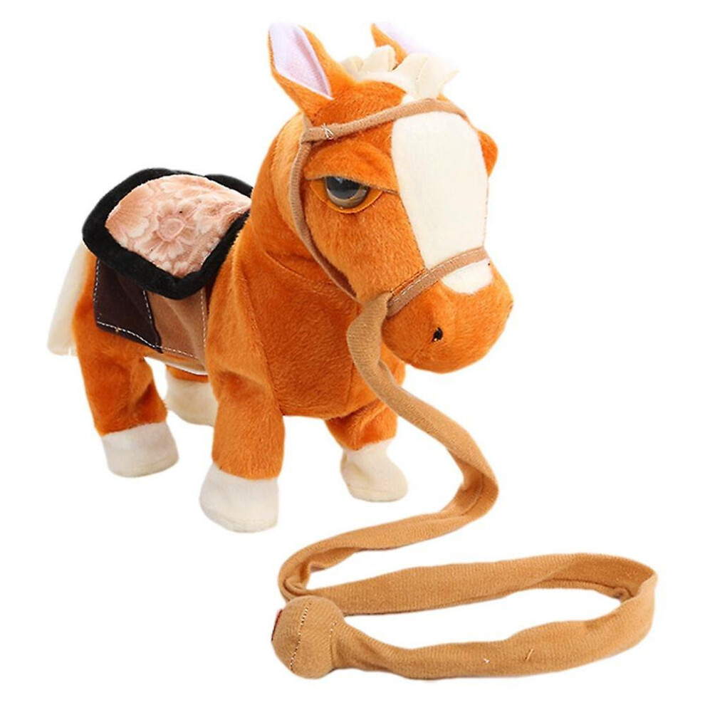 ( Brown) Electronic Interactive Horse Walk Along Horse With Remote Control Leash Dancing Singing Walking Musical Ponypet Toys For Kids Light/Brown