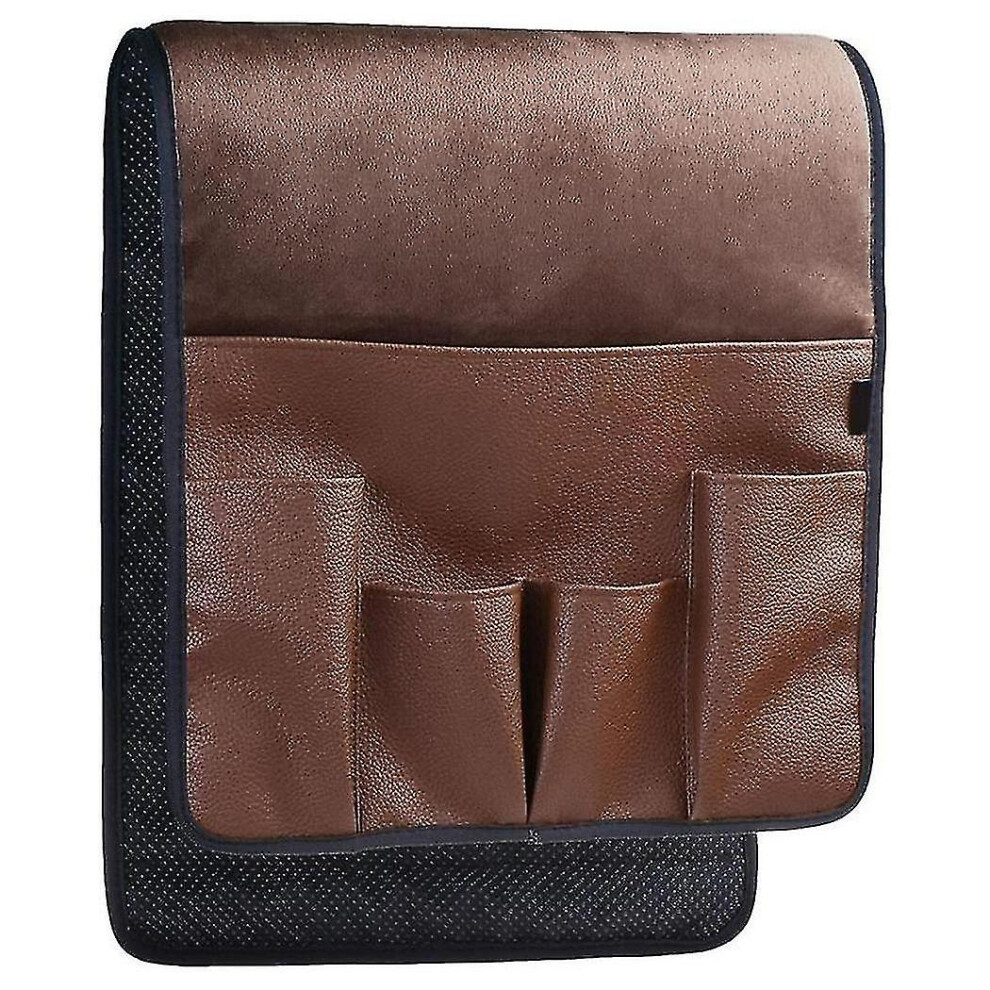 Couch Organizer Pu Leather Recliner Non-slip Tv Remote Control Holder With 5 Pockets Armrest Caddy
