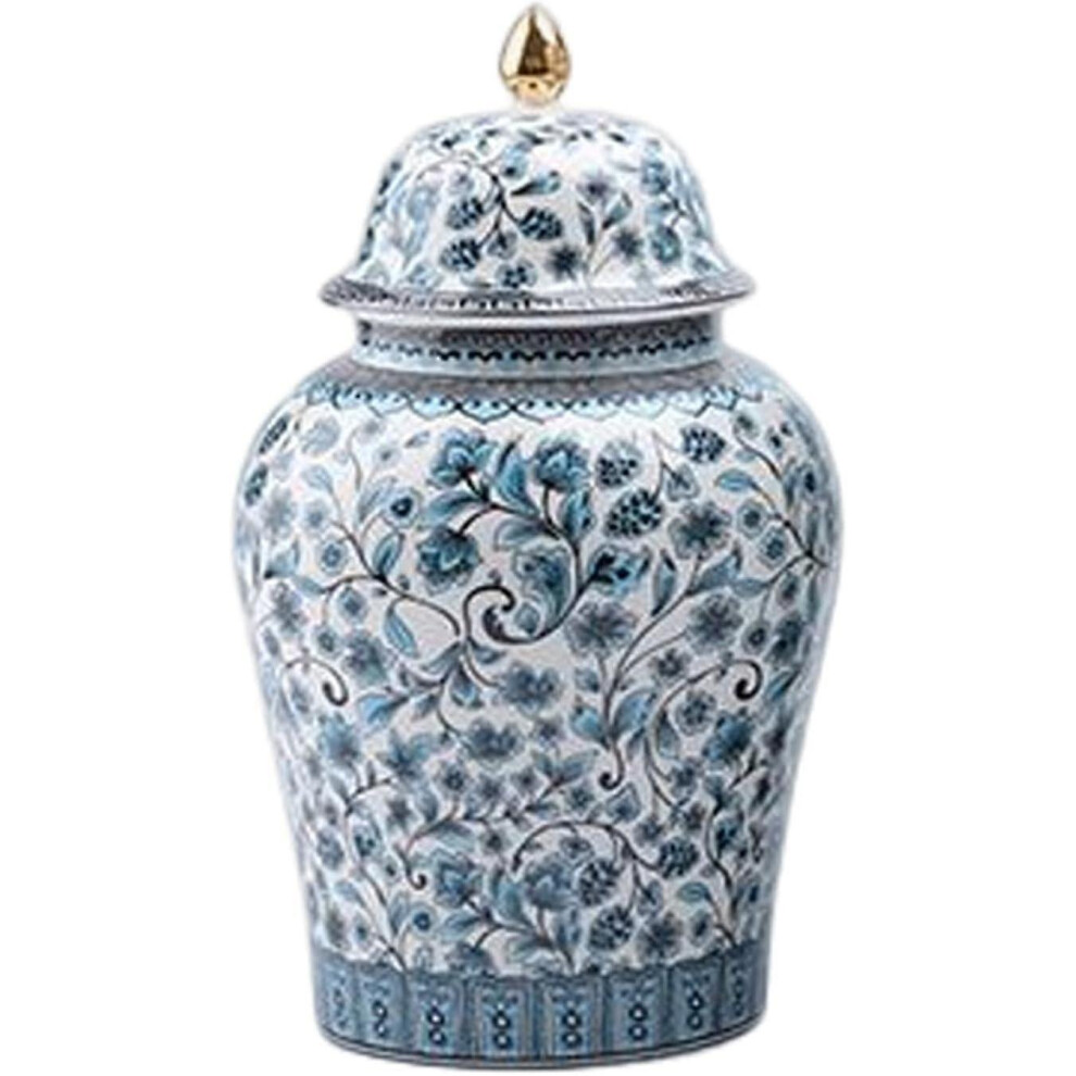 Blue White Porcelain Vase Ginger Jar Temple Jar, Asian Decor Gift For Weddings, Party, Home Office Decor Decorative Floral Vase Tea Storage, S 12x20.5