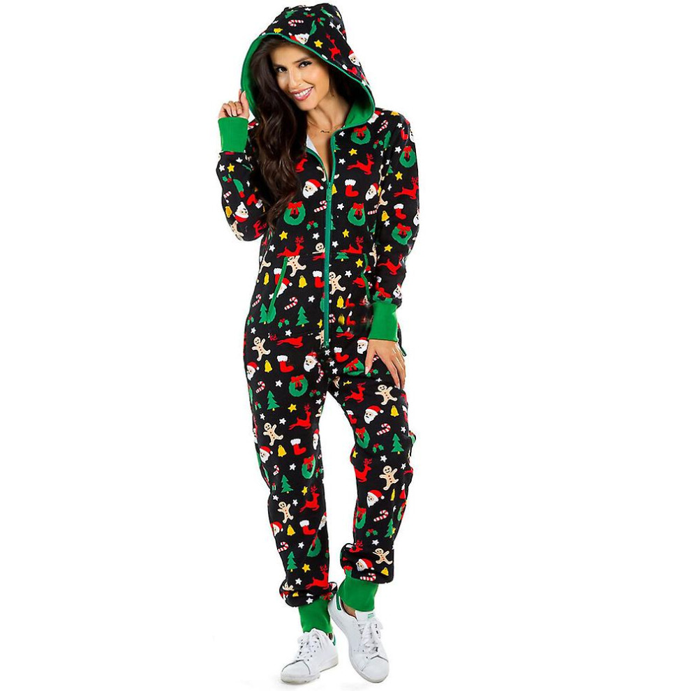 (Green, S) Christmas Women Onesie 1 One-piece Pajamas Jumpsuit Sleepwear Pyjama