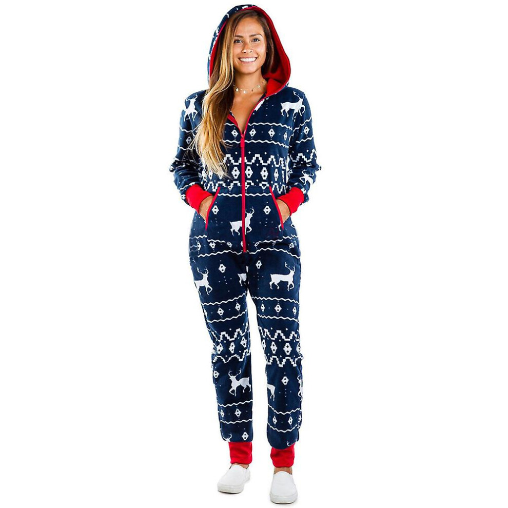 (Blue, 2XL) Christmas Women Onesie 1 One-piece Pajamas Jumpsuit Sleepwear Pyjama