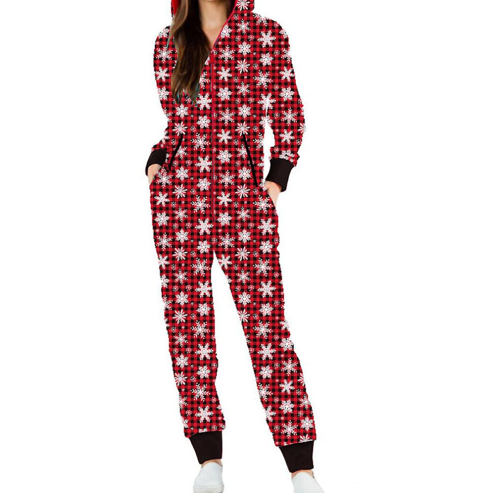 (Snowflake Plaid, L) Christmas Women Onesie 1 One-piece Pajamas Jumpsuit Sleepwear Pyjama