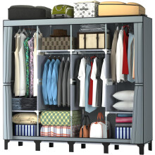 (Grey) Canvas Wardrobe, Four-column Portable Wardrobes for Bedroom, 165 * 45 * 175 cm New Base Design Fabric Wardrobe, Large Storage Space Foldable wardrobe