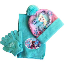 (Elsa 2) 3pcs Kids Boys Girls Princess Elsa Sofia Minnie Winter Warm Knitted Beanie Hat Scarf Gloves Suitable For 3-8 Years