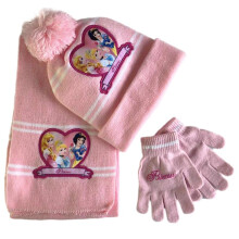 (Princess 1) 3pcs Kids Boys Girls Princess Elsa Sofia Minnie Winter Warm Knitted Beanie Hat Scarf Gloves Suitable For 3-8 Years