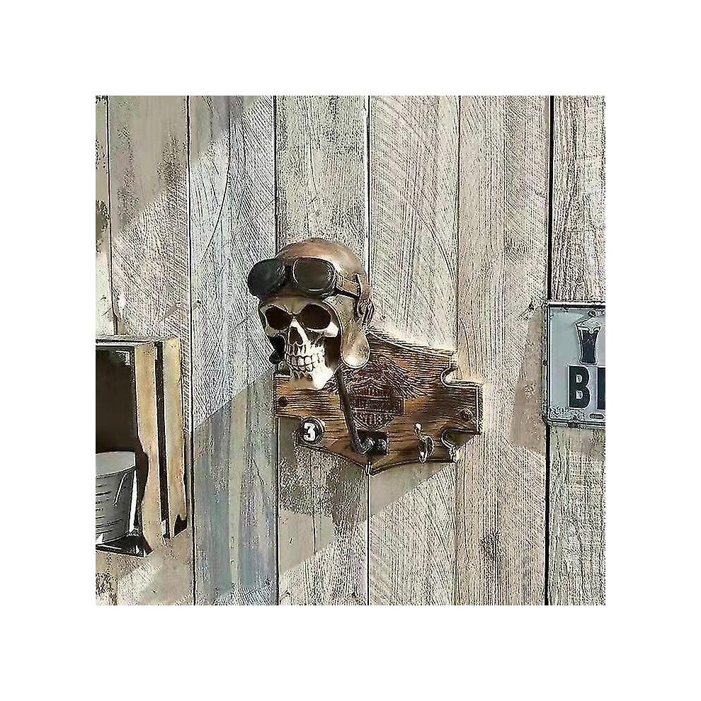 (Flying Skeleton) Motorcycle Skull Helmet Holder Skull Shape Helmet Holder Wall Decoration Black