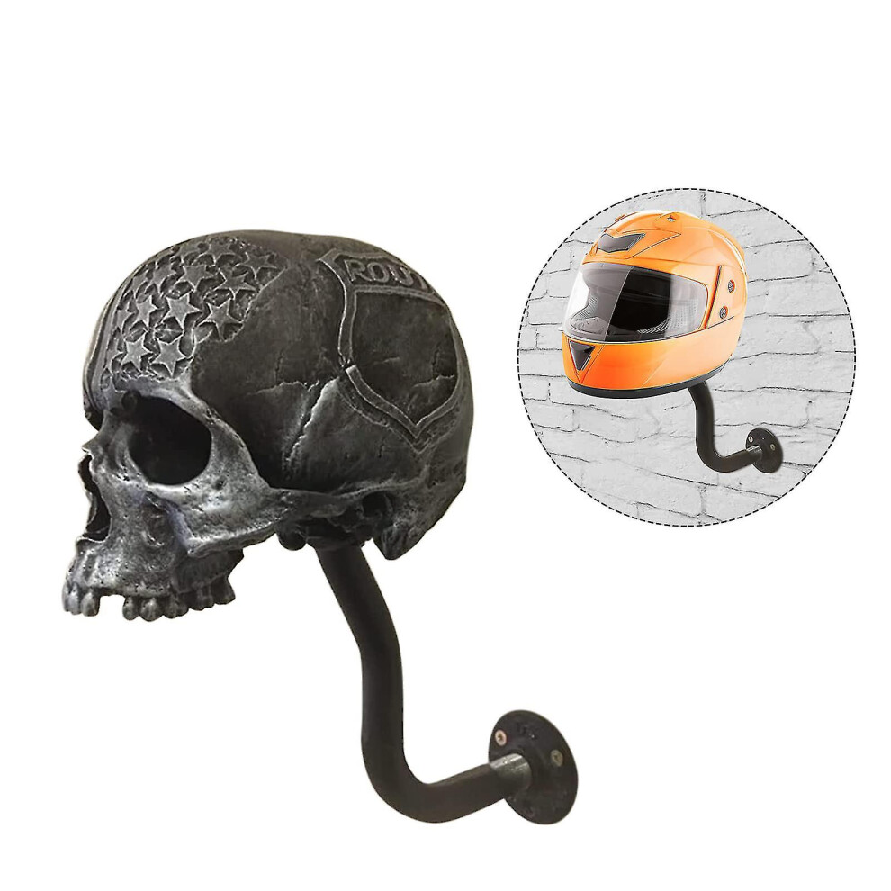 (Pentagram Skull) Motorcycle Skull Helmet Holder Skull Shape Helmet Holder Wall Decoration Black