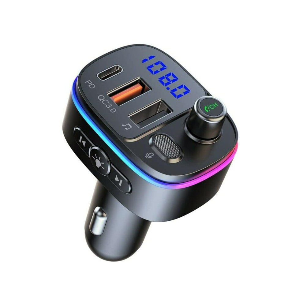 Chronus Bluetooth Car Adapter/Fm Transmitter, Pd3.0 Type C 18W+Qc3.0 Car Fast Charger, Support Hands-Free Calling/Siri Assistant/U Disk(Black) Black 9331562994348