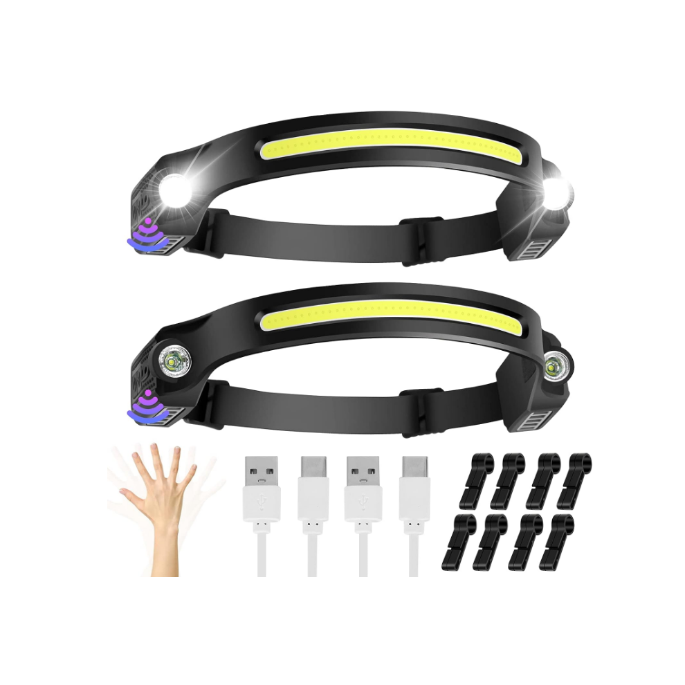 Chronus 2 Packs 6 Modes Motion Sensor Headlight 230 Degree Widen View Rechargeable LED Headtorch IPX4 Waterproof Hands-Free Flashlight(Black)