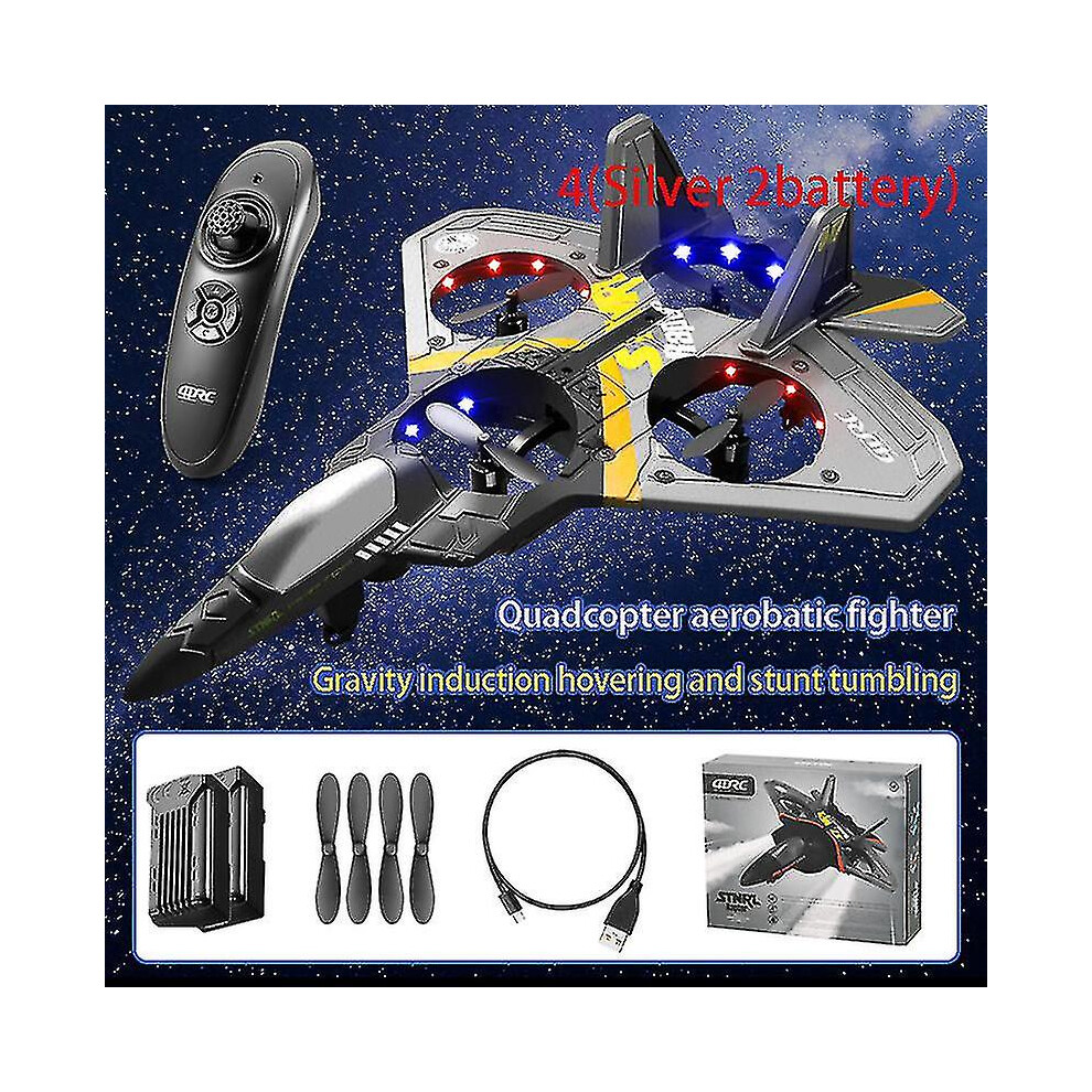(, 4( 2Battery)) V17 Rc 2.4G 4 Motor Remote Control Fighter Epp Foam Glider Airplane For Boy Silver