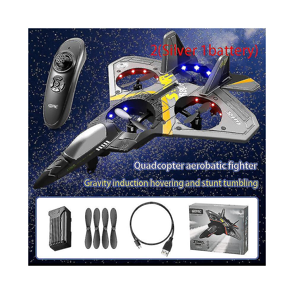 (, 2( 1Battery)) V17 Rc 2.4G 4 Motor Remote Control Fighter Epp Foam Glider Airplane For Boy Silver