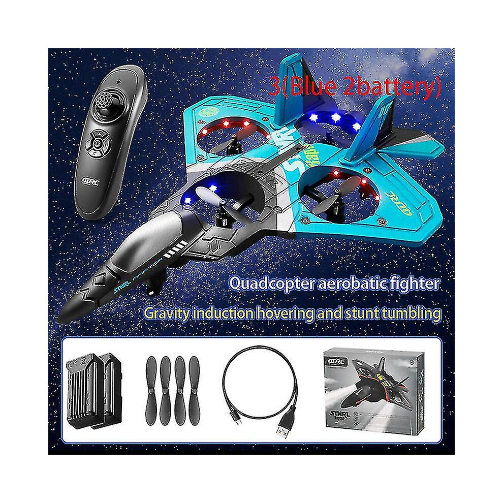(, 3( 2Battery)) V17 Rc 2.4G 4 Motor Remote Control Fighter Epp Foam Glider Airplane For Boy Blue